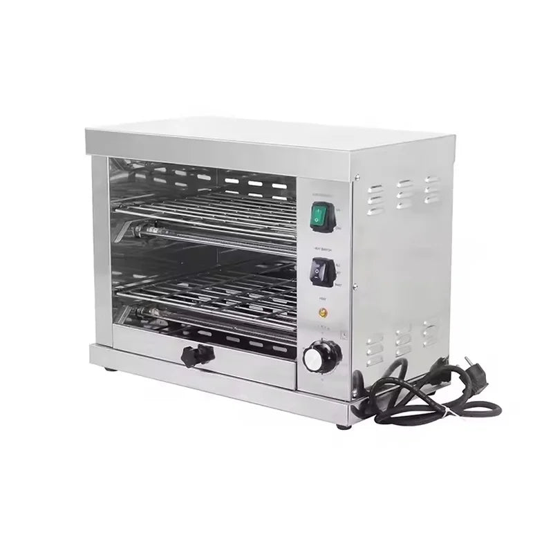 Commercial electric salamander — top-heat finishing grill, stainless steel