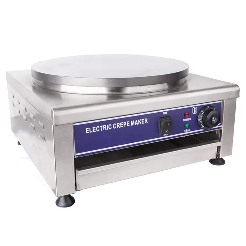 Commercial crepe makers — electric and gas, single and dual plate, non-stick cast iron, food truck and café use