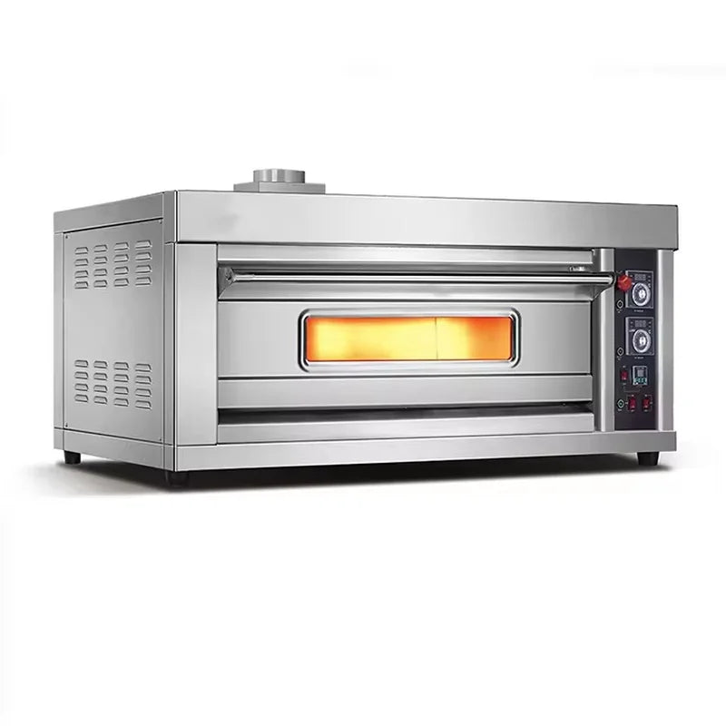 Commercial gas deck oven — stainless steel, multi-layer configuration for bakery and restaurant use