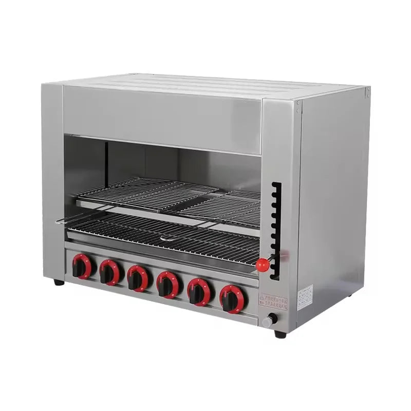 Commercial gas salamander grill — 6 burner, stainless steel, LPG and natural gas compatible