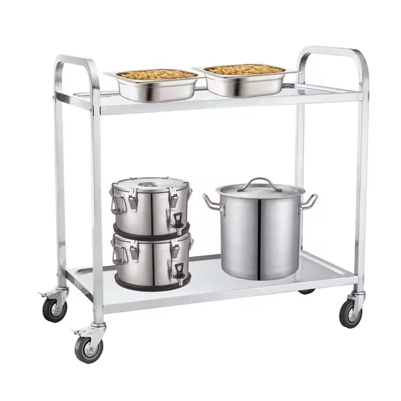 Commercial stainless steel service trolley — mobile utility cart for hotel and restaurant kitchens