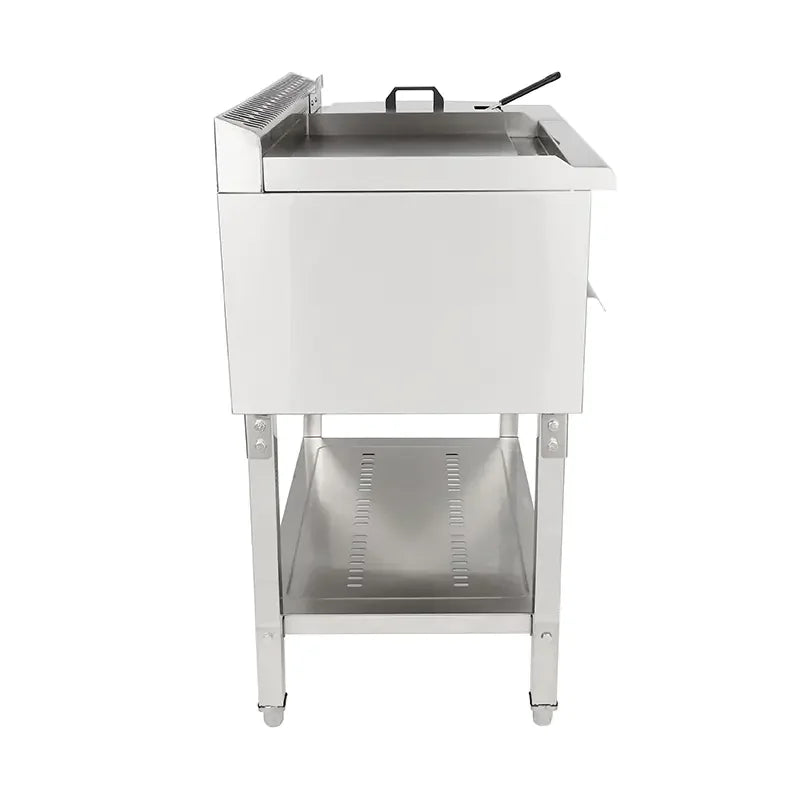 Commercial gas griddle with integrated 10L fryer — floor and tabletop models, stainless steel