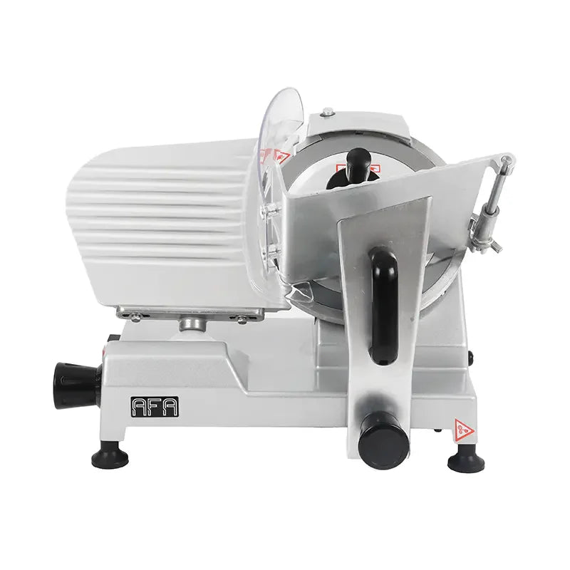 Commercial meat slicing machine — carbon steel blade, adjustable slice thickness, cast aluminium and alloy body options