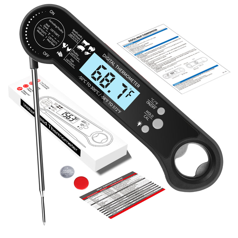 *TempSprite Instant Read Meat Thermometer Digital, ipx6 Candy Milk Coffee Food Cooking Thermometer with Backlight, Calibration, and Foldable Probe for Grilling