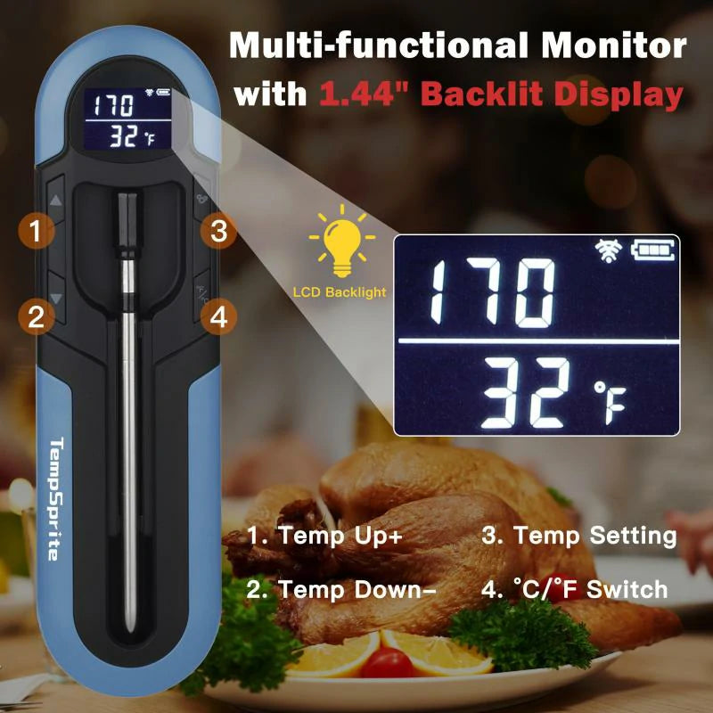 660FT Wireless Meat Thermometer for Oven, Rechargeable Bluetooth Meat Thermometer Digital Wireless with Smart App for Grilling, Smoking, BBQ, Rotisserie, Kitchen, Gift