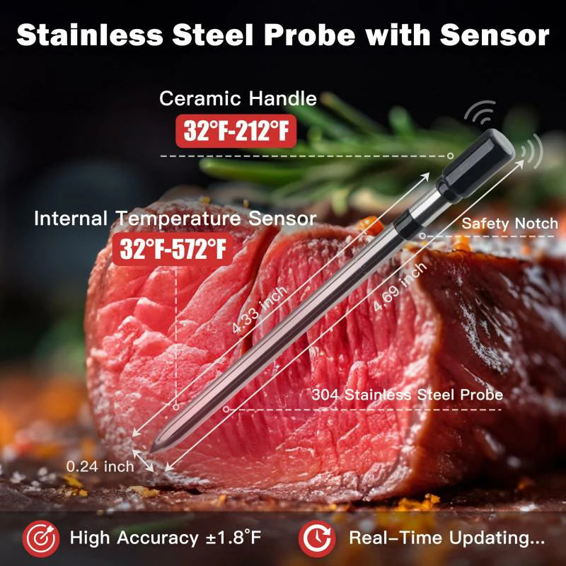 660FT Wireless Meat Thermometer for Oven, Rechargeable Bluetooth Meat Thermometer Digital Wireless with Smart App for Grilling, Smoking, BBQ, Rotisserie, Kitchen, Gift