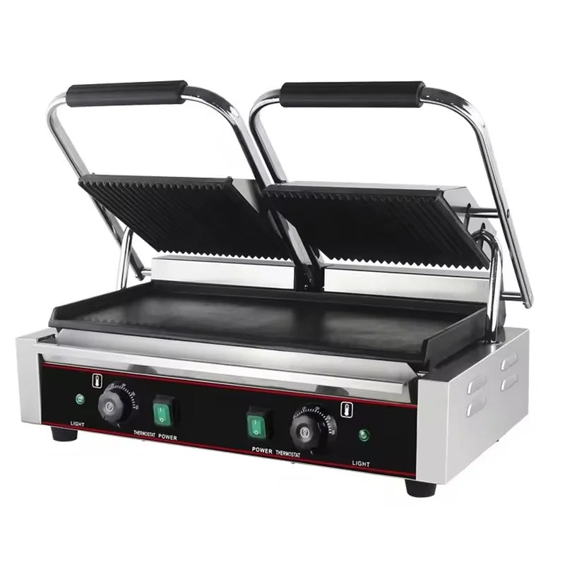 CHZ-810-2A double electric contact grill with ribbed and smooth plates
