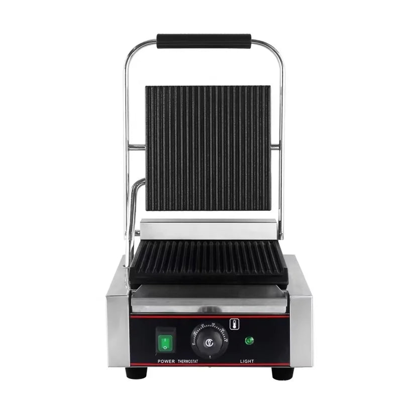 CHZ-810 electric contact grill with ribbed non-stick cast-iron plates