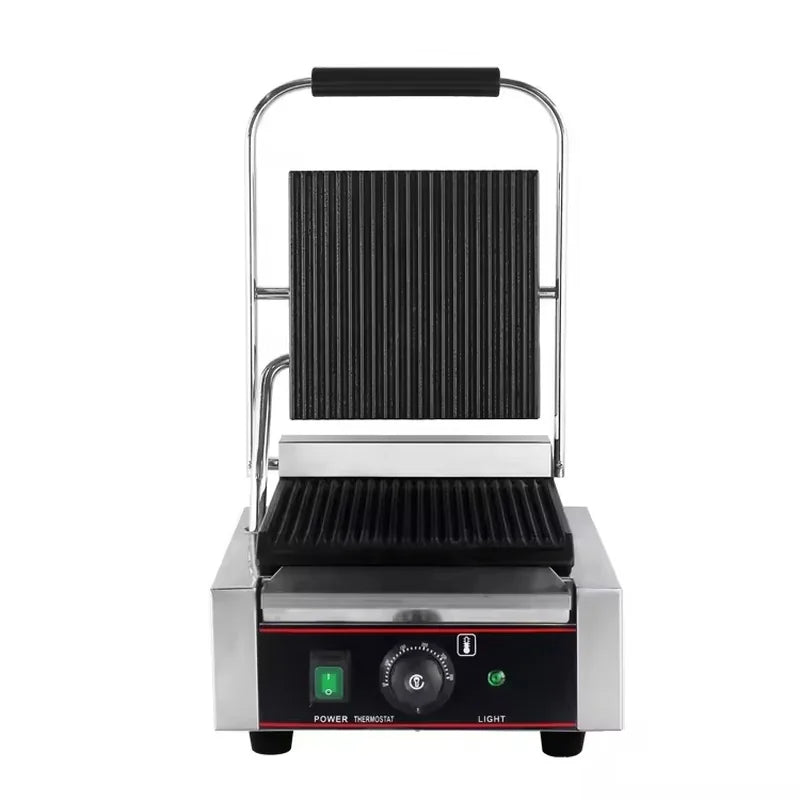 CHZ-810 electric contact grill with ribbed non-stick cast-iron plates