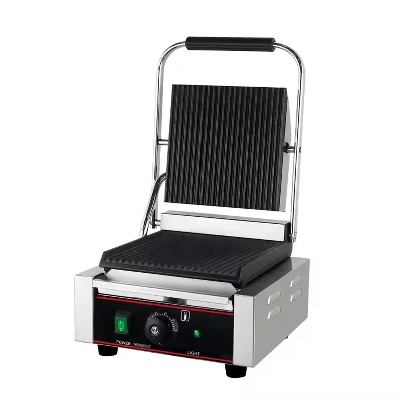 CHZ-810 electric contact grill with ribbed non-stick cast-iron plates