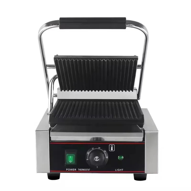CHZ-810 electric contact grill with ribbed non-stick cast-iron plates