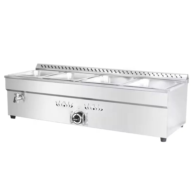QRTC-4H gas-heated bain marie buffet food warmer, stainless steel