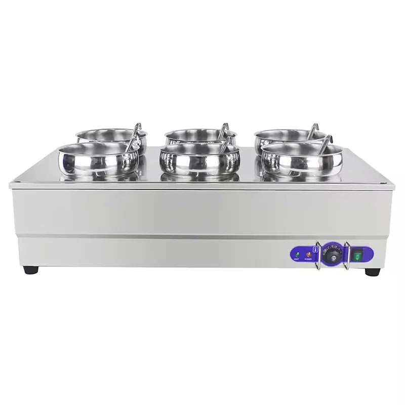 SB-6TR 6-pot round-well electric bain marie soup station, stainless steel