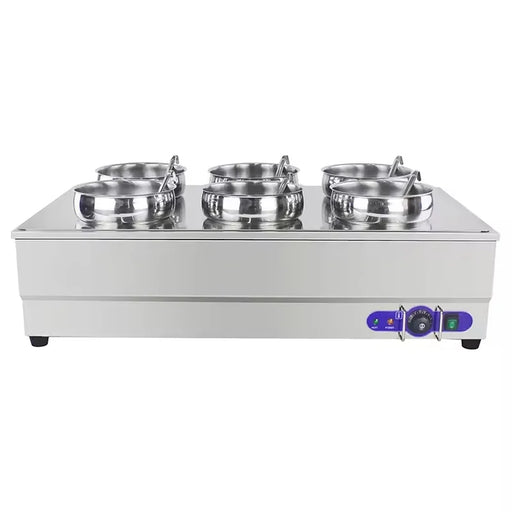 SB-6TR 6-pot round-well electric bain marie soup station, stainless steel