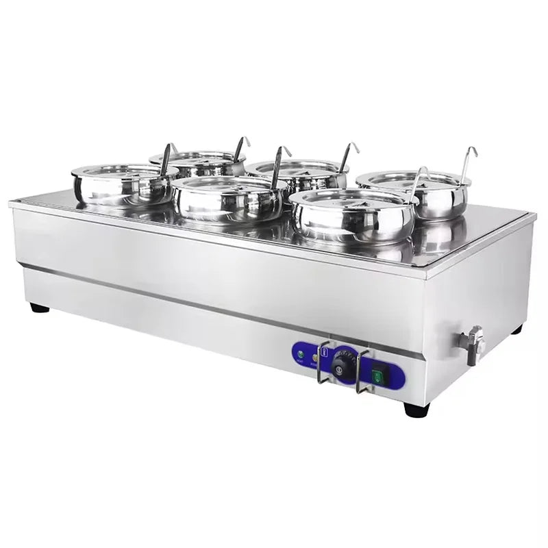 SB-6TR 6-pot round-well electric bain marie soup station, stainless steel