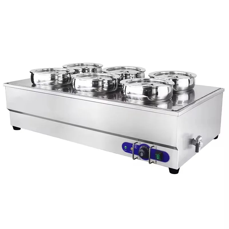 SB-6TR 6-pot round-well electric bain marie soup station, stainless steel