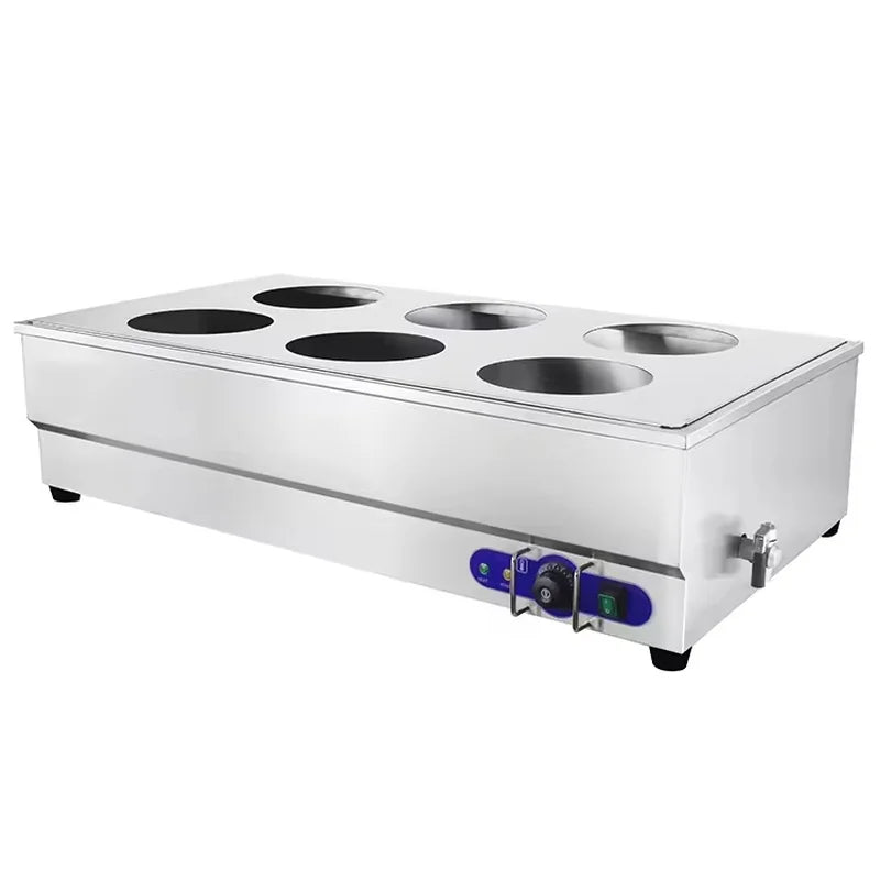 SB-6TR 6-pot round-well electric bain marie soup station, stainless steel