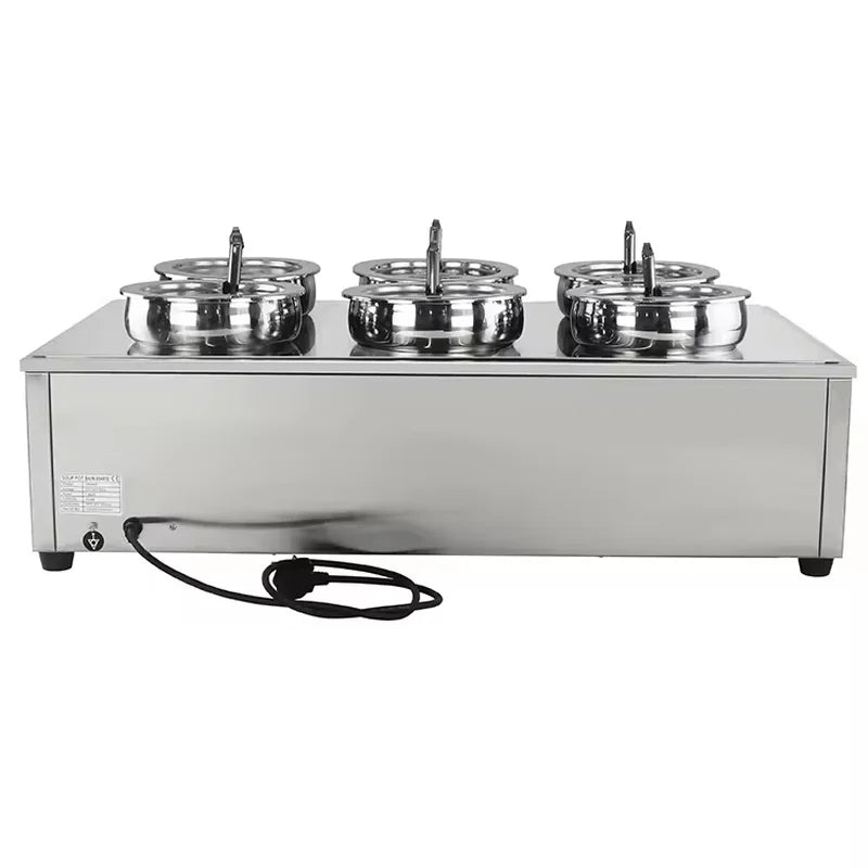 SB-6TR 6-pot round-well electric bain marie soup station, stainless steel