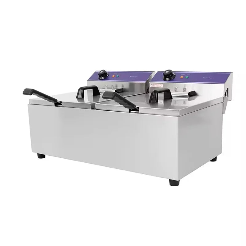 DZL-152B dual-tank countertop electric deep fryer, stainless steel