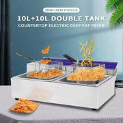 DZL-20B dual-tank countertop electric deep fryer, stainless steel