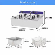 DZL-20B dual-tank countertop electric deep fryer, stainless steel