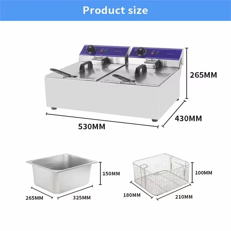 DZL-20B dual-tank countertop electric deep fryer, stainless steel