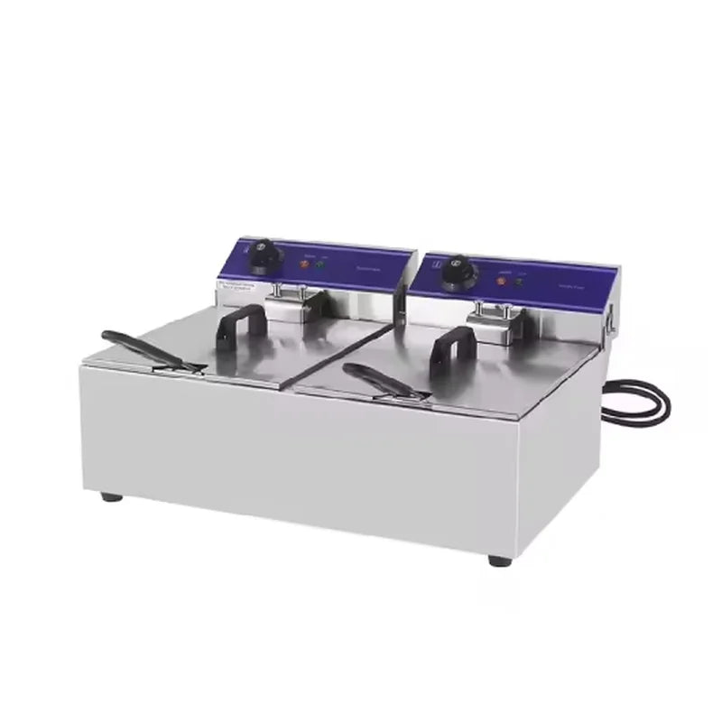 DZL-20B dual-tank countertop electric deep fryer, stainless steel