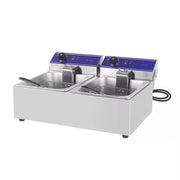DZL-20B dual-tank countertop electric deep fryer, stainless steel