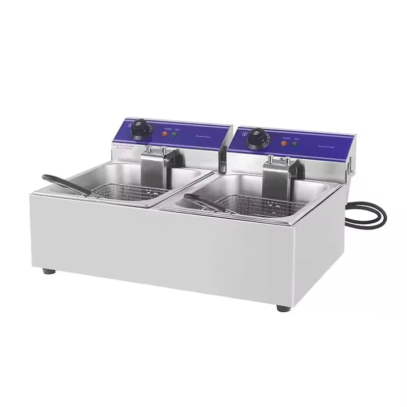 DZL-20B dual-tank countertop electric deep fryer, stainless steel