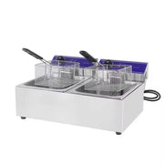 DZL-20B dual-tank countertop electric deep fryer, stainless steel