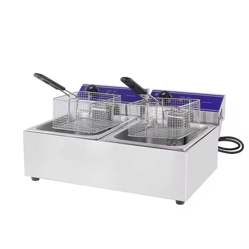 DZL-20B dual-tank countertop electric deep fryer, stainless steel