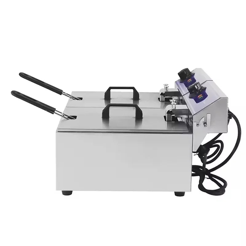DZL-20B dual-tank countertop electric deep fryer, stainless steel