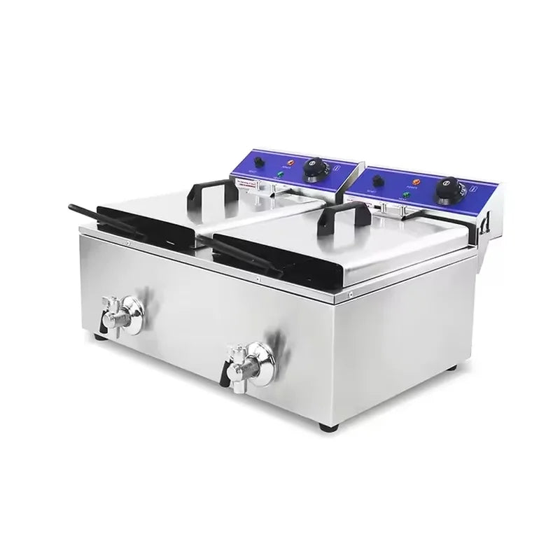 DZL-20L dual-tank commercial electric deep fryer with oil valve, stainless steel
