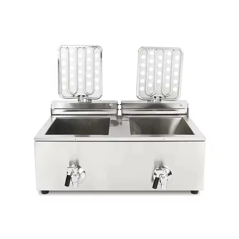 DZL-20L dual-tank electric deep fryer with open tanks and heating elements, front view