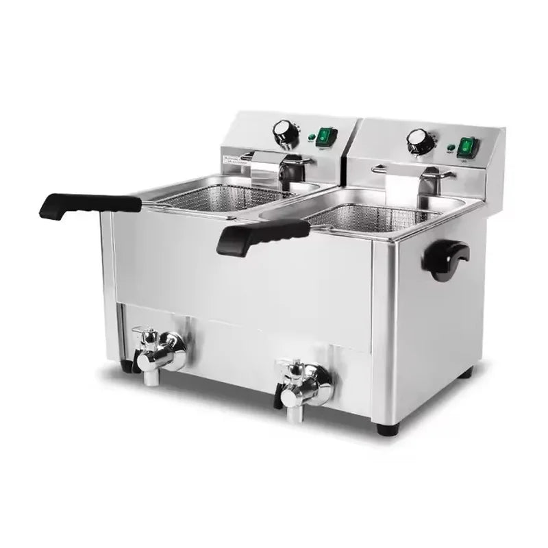 DZL-8L-2 dual-tank commercial electric deep fryer with oil valve, stainless steel