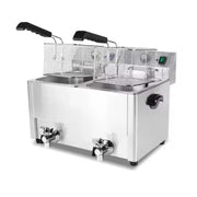 DZL-8L-2 dual-tank countertop electric deep fryer with raised frying baskets, stainless steel