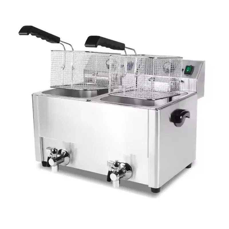 DZL-8L-2 dual-tank countertop electric deep fryer with raised frying baskets, stainless steel