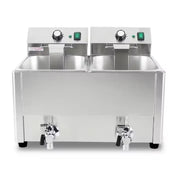 DZL-8L-2 dual-tank electric deep fryer with open oil tanks and drain valves