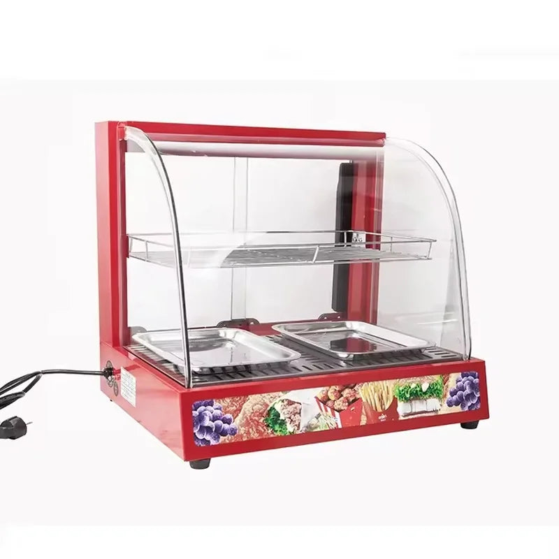 ZSG-50-3 curved-glass hot food display warmer, stainless steel