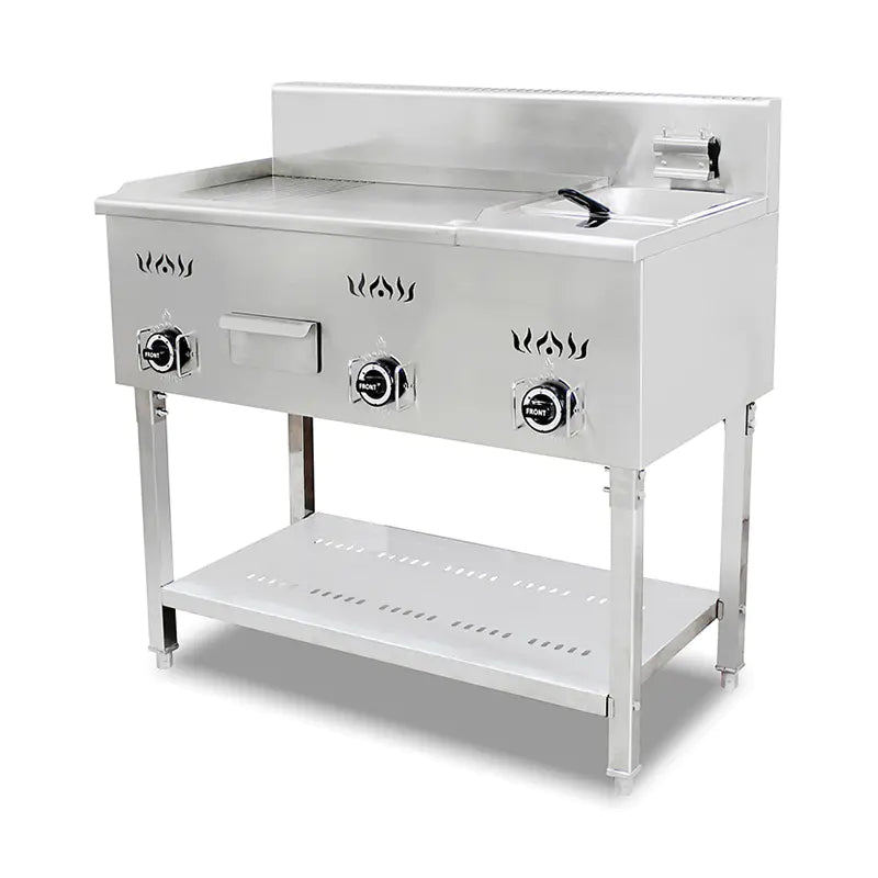 Griddle with Fryer Commercial Stainless Steel Natural Gas LPG Standing