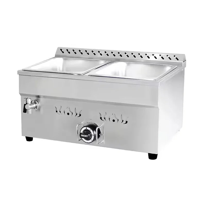 QRTC-2H 2-pan countertop gas bain marie food warmer, stainless steel