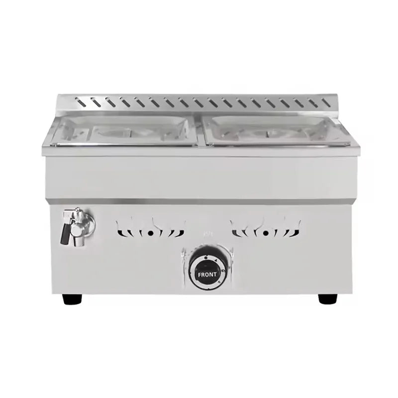 QRTC-2H 2-pan countertop gas bain marie food warmer, stainless steel