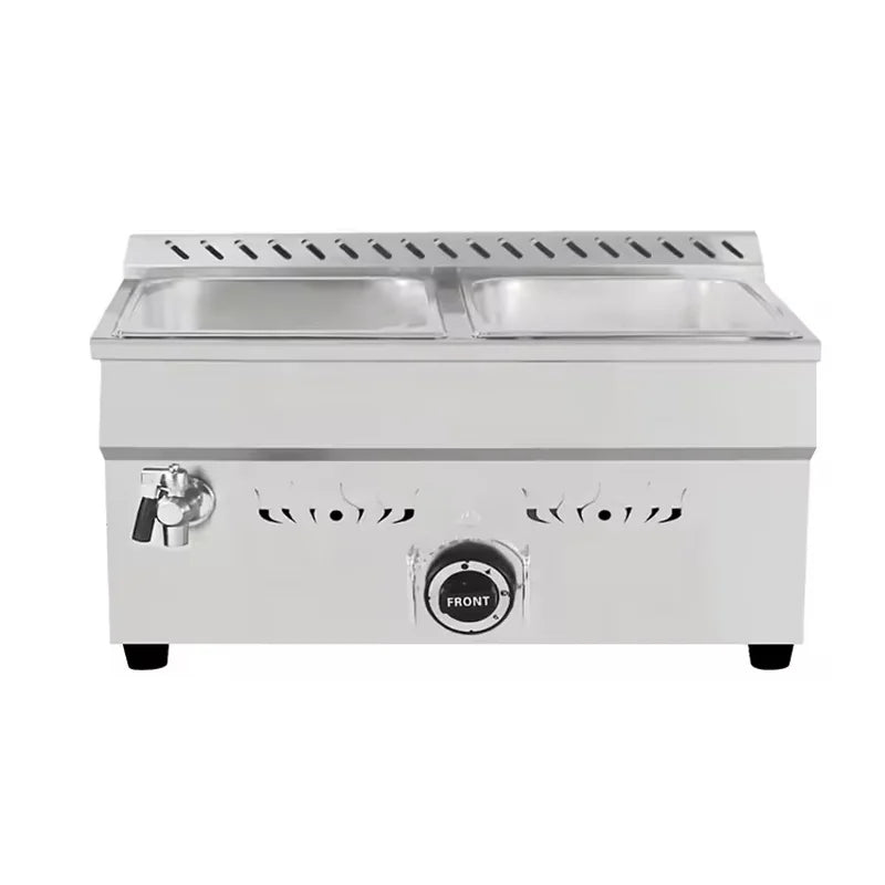 QRTC-2H 2-pan countertop gas bain marie food warmer, stainless steel