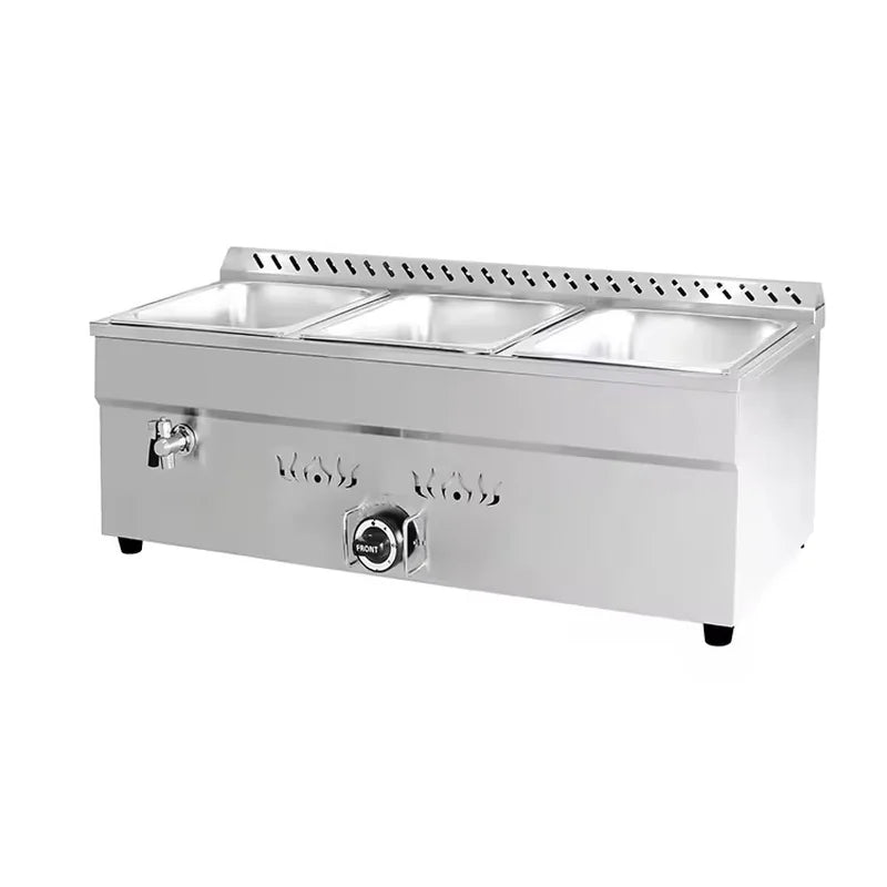 QRTC-3H 3-pan gas bain marie LPG food warmer, stainless steel