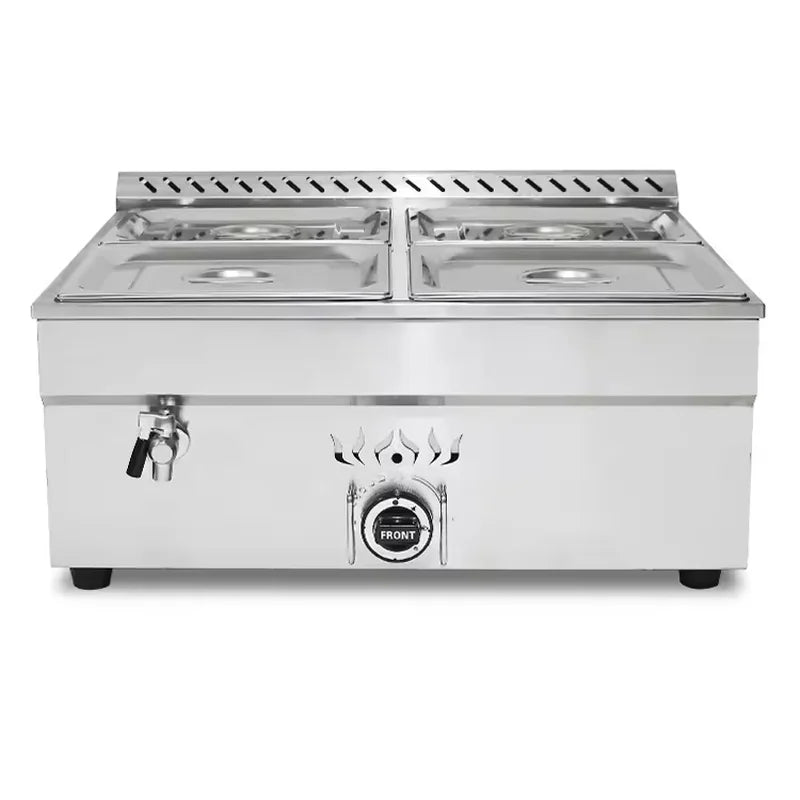QSB-4T 4-pan gas bain marie LPG natural gas food warmer, stainless steel