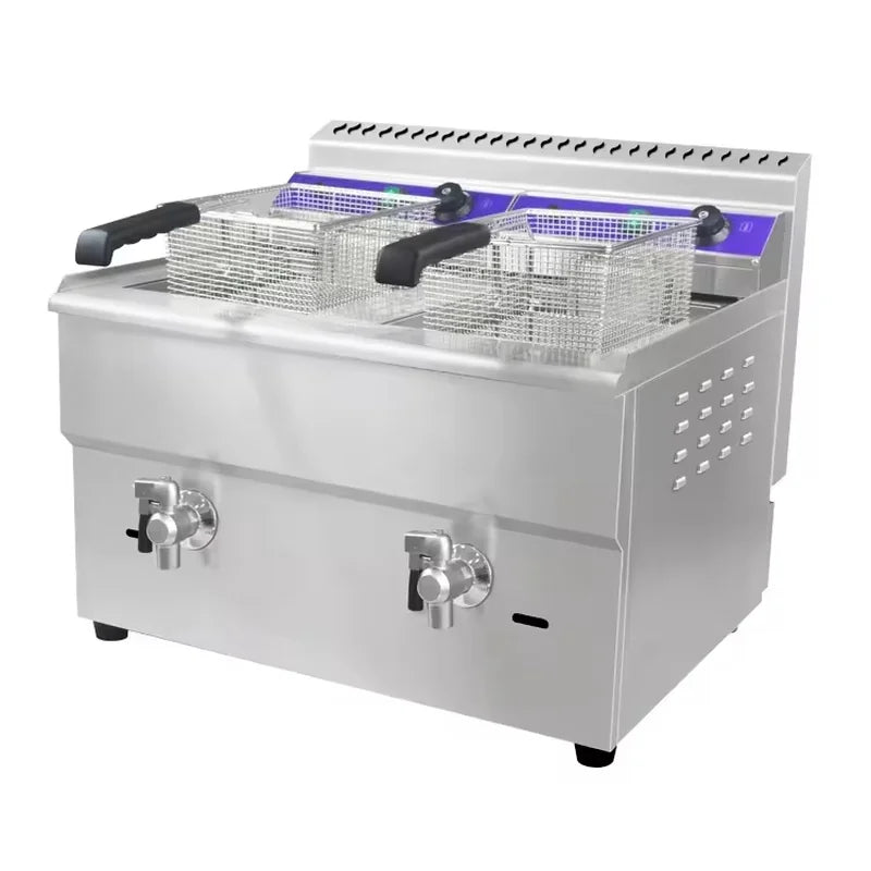 GZL-34 dual-tank countertop gas deep fryer, stainless steel
