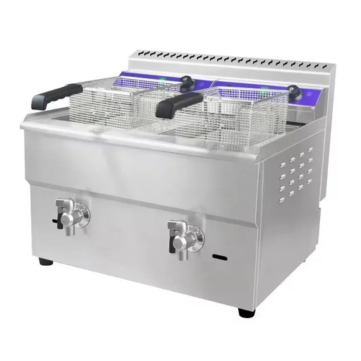 GZL-34 dual-tank countertop gas deep fryer, stainless steel