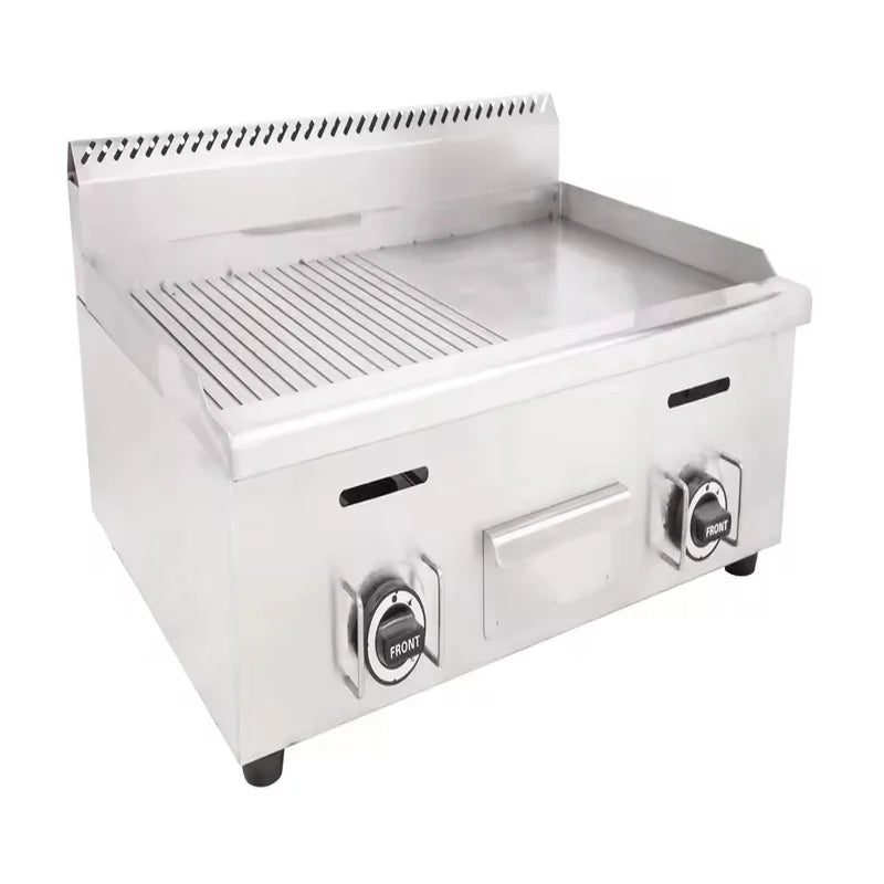 GPL-740-2 commercial gas griddle, 735×410mm flat and grooved plate