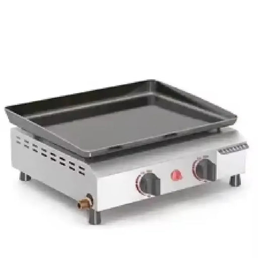 TP42-73 portable twin-burner gas plancha griddle, stainless steel