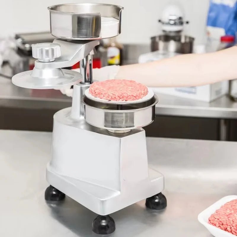 HB-100 manual 100mm burger patty press, 304 stainless steel bowl and aluminium base